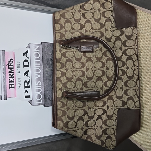 Coach Vintage Signature Tote with Brown Leather Trim
